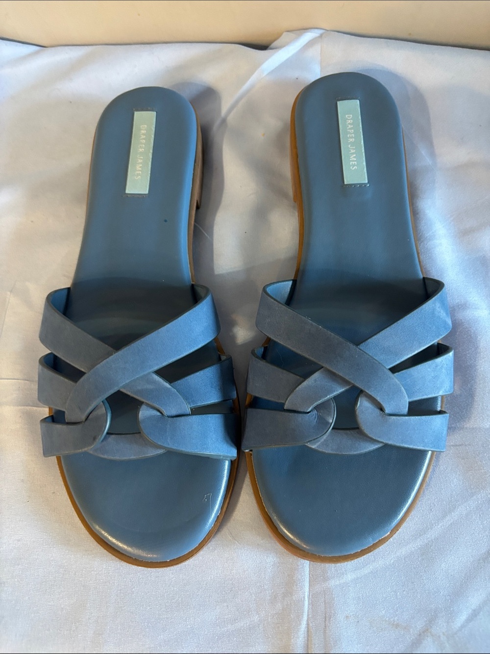 Draper James Light Blue Braided Leather Slide Sandals